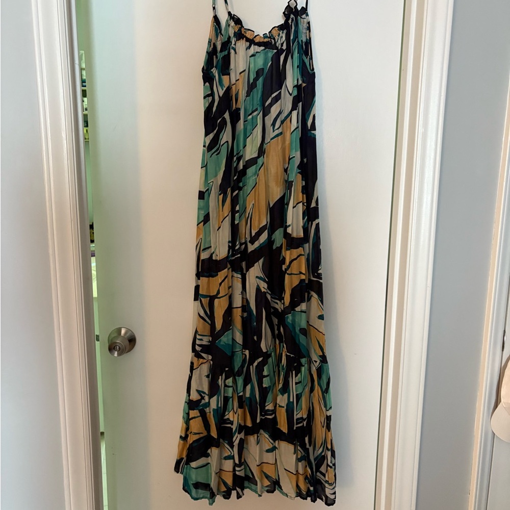 Anthropologie Blue Green Spaghetti Strap Sundress